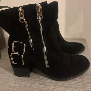 Boots Black Ankle Booties with Zipper and Buckle